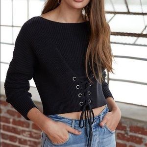 black cropped corset waist sweater